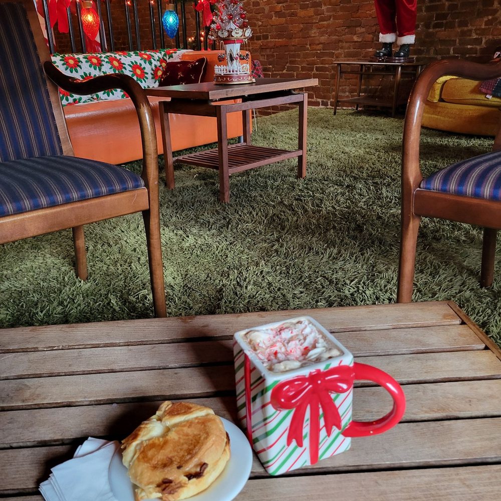 The Whirling Tiger - Sausage egg & cheese croissant + peppermint mocha - Bars Near Me - Louisville, Kentucky