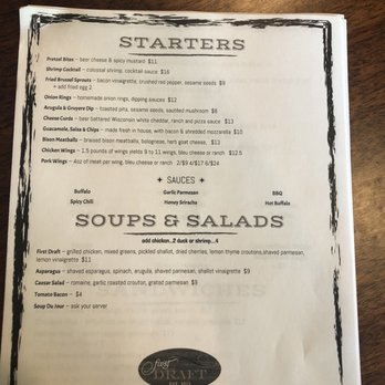 First Draft - Food menu - page 1. - American Near Me - Grayslake, Illinois First Draft - Food menu - page 1. - American Near Me - Grayslake, Illinois