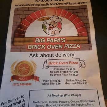Big Papas Brick Oven Pizza - Menu front - Pizza Near Me - Scotrun, Pennsylvania Big Papas Brick Oven Pizza - Menu front - Pizza Near Me - Scotrun, Pennsylvania