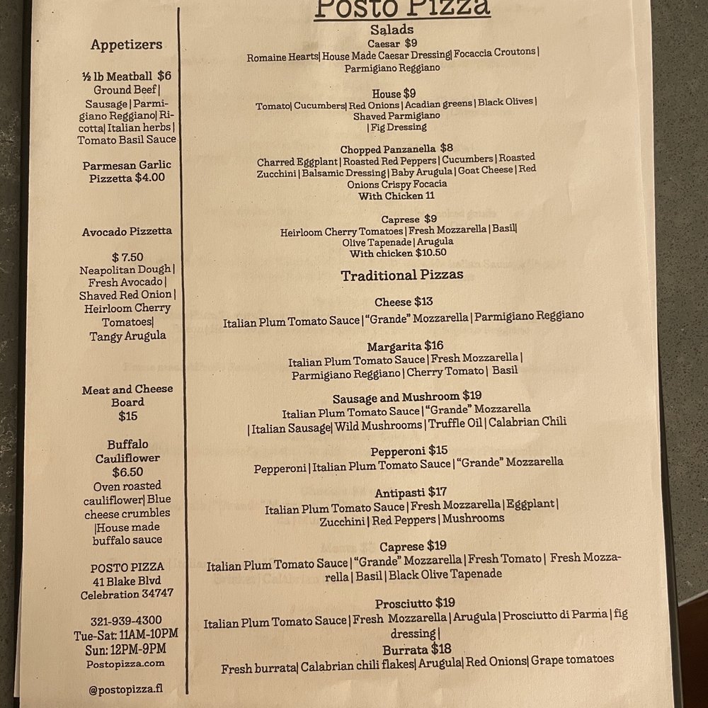 Posto Pizza - Menu - Pizza Near Me - Celebration, Florida Posto Pizza - Menu - Pizza Near Me - Celebration, Florida