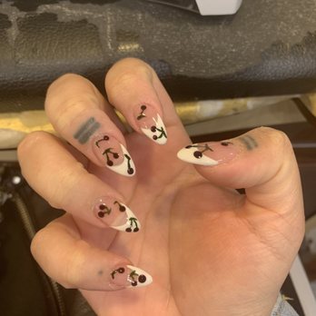 Mom's Beauty Nails - Almond nails w/ French tip and cherry nail art - Nail Salons Near Me - Brooklyn, New York Mom's Beauty Nails - Almond nails w/ French tip and cherry nail art - Nail Salons Near Me - Brooklyn, New York