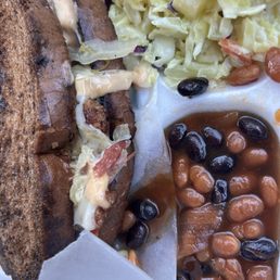 Ruben sandwich, BBQ beans and cold slaw. Absolutely delicious!