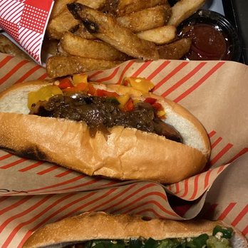 Wurstküche - Top to bottom : fries, Mango Jalapeno Sausage, Bockwurst Sausage - Hot Dogs Near Me - Los Angeles, California Wurstküche - Top to bottom : fries, Mango Jalapeno Sausage, Bockwurst Sausage - Hot Dogs Near Me - Los Angeles, California