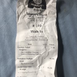 Marco's Pizza - The receipt from my purchase.