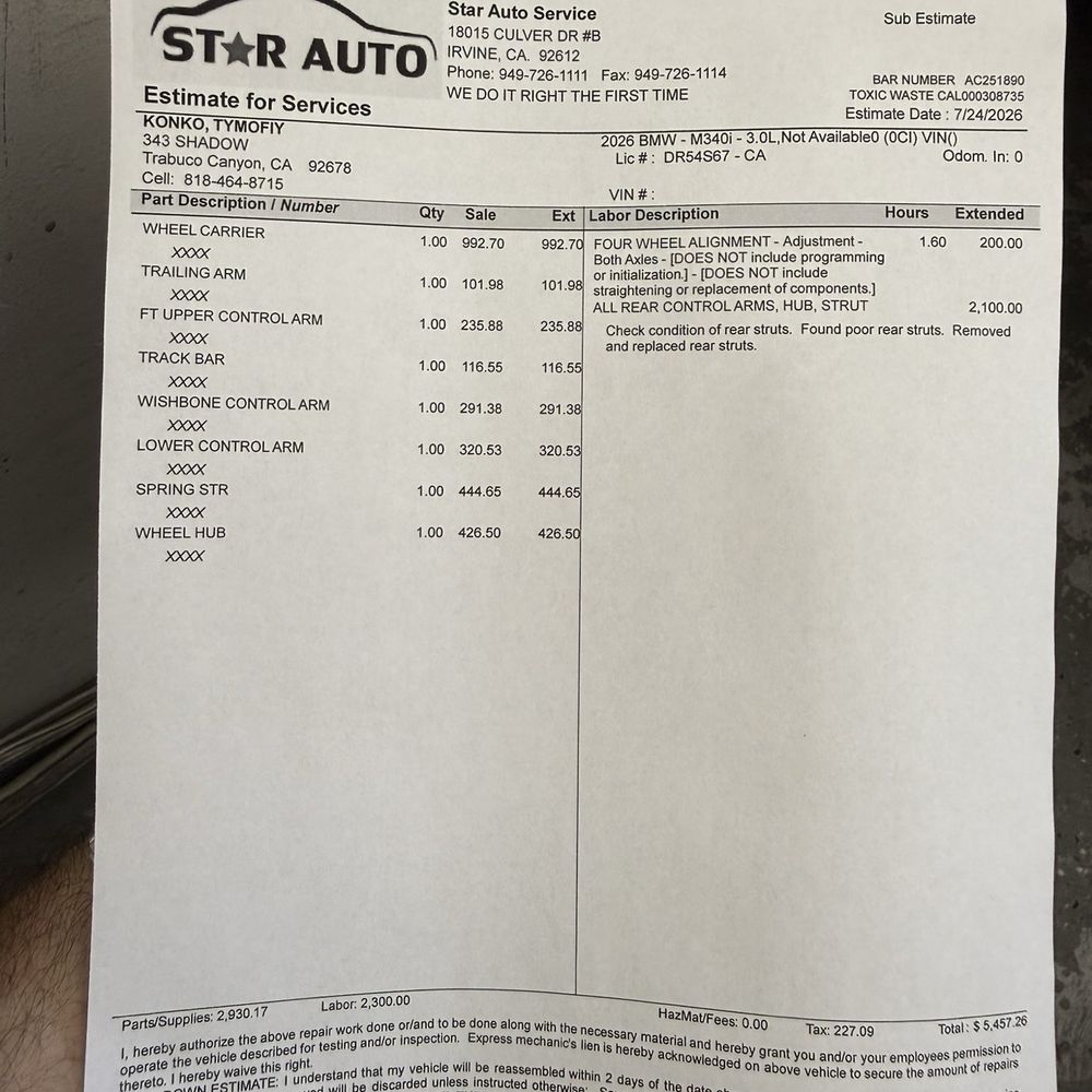 Star Auto Services - 2.3k in labor and parts i didn't even need... - Auto Repair Near Me - Irvine, California Star Auto Services - 2.3k in labor and parts i didn't even need... - Auto Repair Near Me - Irvine, California