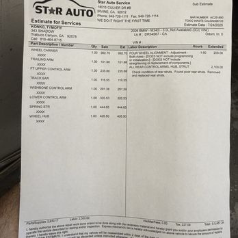 Star Auto Services - 2.3k in labor and parts i didn't even need... - Auto Repair Near Me - Irvine, California Star Auto Services - 2.3k in labor and parts i didn't even need... - Auto Repair Near Me - Irvine, California