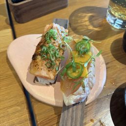 Seared salmon roll, my absolute fave! Chili yellowtail on the right, also very good! Seared salmon roll, my absolute fave! Chili yellowtail on the right, also very good!