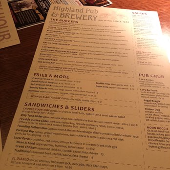 Highland Pub & Brewery - New menu Jan 2020 - Breweries Near Me - Gresham, Oregon