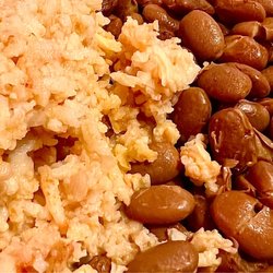 Las Cuatro Milpas - Rice & Beans. Soft, whole pinto beans which is delicious! The rice lacks flavor though.