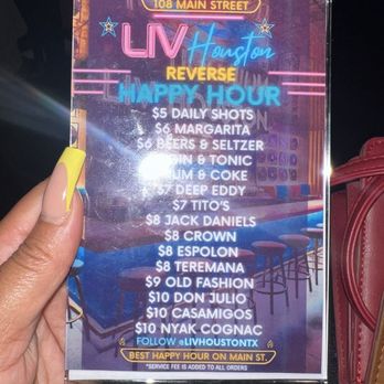 LIV Houston - Reverse Happy Hour menu - Lounges Near Me - Houston, Texas LIV Houston - Reverse Happy Hour menu - Lounges Near Me - Houston, Texas