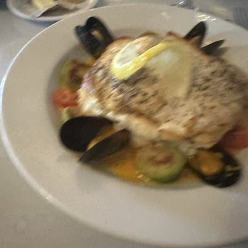 Sapore D'Italia - Halibut mashed potatoes, Brussels sprouts, mussels - Italian Near Me - Madera, California Sapore D'Italia - Halibut mashed potatoes, Brussels sprouts, mussels - Italian Near Me - Madera, California