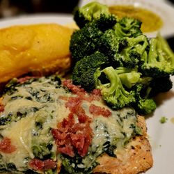 Grill584 - Salmon Rockefeller with twice baked potatoes and broccoli