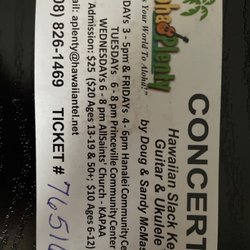 Hanalei Community Center - Great Slack Key guitar performances from Doug & Sandy McMaster. Great venue, good acoustics