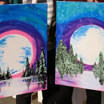 Pinot's Palette - Finished paintings in the light - Paint & Sip Near Me - Brea, California