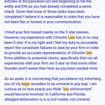 Chisholm Law Firm - Evidence supporting allegations against Chisolm Law Firm. - Lawyers Near Me - Orlando, Florida