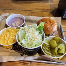 Brisket Sandwich , salad , Mac n cheese