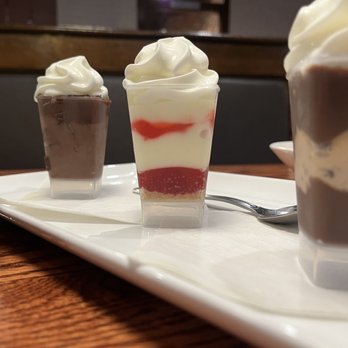 Uno Pizzeria & Grill - Dessert Shooters, Chocolate mousse shooter, Chocolate Peanut Butter mousse shooter and strawberry cheesecake shooter 200/10! - Pizza Near Me - Concord, New Hampshire Uno Pizzeria & Grill - Dessert Shooters, Chocolate mousse shooter, Chocolate Peanut Butter mousse shooter and strawberry cheesecake shooter 200/10! - Pizza Near Me - Concord, New Hampshire