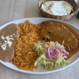 Chile relleno plate.Rice was amazing & beans were so good. Really taste homemade Chile was right on the spot but it is a little bit pricey. Chile relleno plate.Rice was amazing & beans were so good. Really taste homemade Chile was right on the spot but it is a little bit pricey.