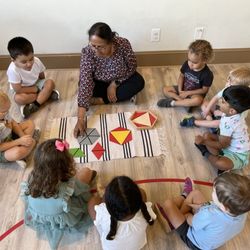Montessori Oaks - building shapes with triangles
