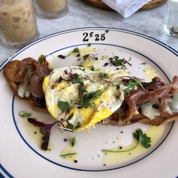 Clayton's Bakery & Bistro - French toast with fig jam, fontina cheese, prosciutto, and egg. So delicious - Bakeries Near Me - Coronado, California