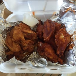 Hot on the left and spicy bbq on the right Hot on the left and spicy bbq on the right