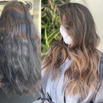 Balayage By Linet - In this picture on the left is the before and on the right is how it looks from the side. - Hair Stylists Near Me - Glendale, California Balayage By Linet - In this picture on the left is the before and on the right is how it looks from the side. - Hair Stylists Near Me - Glendale, California