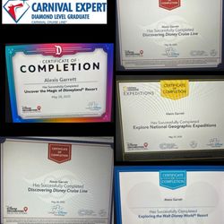 Evergreen Explorations - Diamond Level Carnival Certificate & Disney Specialist Certifications