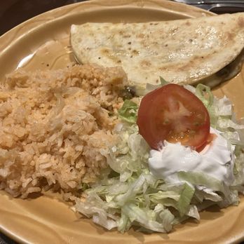 Los Magueyes Mexican Restaurant - Mushroom and cheese quesadilla with Spanish rice and salad! Delicious! - Mexican Near Me - Santa Fe, New Mexico