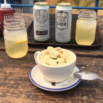 Fish - Some Golden Gate Cider and clam chowder - Seafood Near Me - Sausalito, California