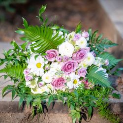 Pink Petals - Bridal bouquet with roses ferns and vines