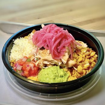 El Pollo Guapo - Almost Legal Bowl: Chicken, Spicy Slaw, Avocado, Plantains, Grilled Corn, Pico de Gallo, Queso Fresco, Pickled Onion, Sriracha Aioli; - Tapas/Small Plates Near Me - Newington, Connecticut El Pollo Guapo - Almost Legal Bowl: Chicken, Spicy Slaw, Avocado, Plantains, Grilled Corn, Pico de Gallo, Queso Fresco, Pickled Onion, Sriracha Aioli; - Tapas/Small Plates Near Me - Newington, Connecticut