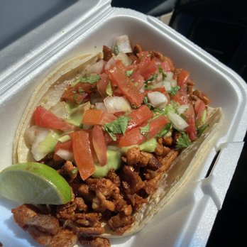 El Forastero - Adobada taco. It's big and loaded with guacamole sauce and pico. Very good and filling. - Mexican Near Me - Sacramento, California El Forastero - Adobada taco. It's big and loaded with guacamole sauce and pico. Very good and filling. - Mexican Near Me - Sacramento, California