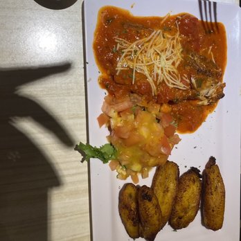 El Rincon de la Plaza - Mahi Mahi in Diablo sauce with Maduro - Puerto Rican Near Me - San Juan, Puerto Rico El Rincon de la Plaza - Mahi Mahi in Diablo sauce with Maduro - Puerto Rican Near Me - San Juan, Puerto Rico