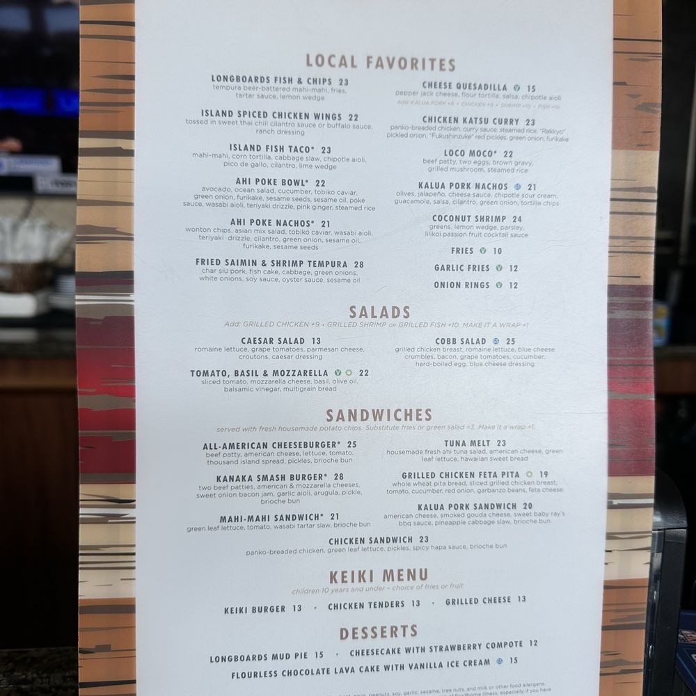Longboards - Menu - Bars Near Me - Kapolei, Hawaii Longboards - Menu - Bars Near Me - Kapolei, Hawaii