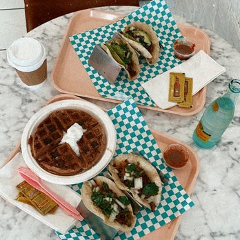 Chi Chi Vegan Taco Shop - Chorizo and Papas Tacos (gf) Churro Waffle (sf) Mexican Hot Chocolate Topo Chico - Vegan Near Me - Atlanta, Georgia Chi Chi Vegan Taco Shop - Chorizo and Papas Tacos (gf) Churro Waffle (sf) Mexican Hot Chocolate Topo Chico - Vegan Near Me - Atlanta, Georgia