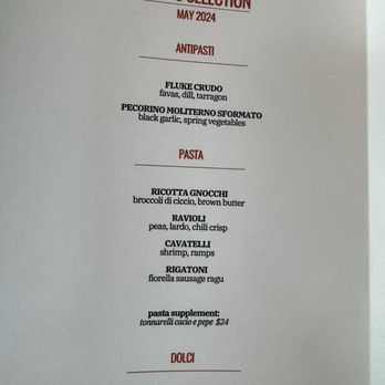Fiorella - Upstairs communal table menu May 2024 - Pasta Shops Near Me - Philadelphia, Pennsylvania