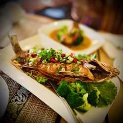 Viman Thai Cuisine - Crispy Striped Bass in Sweet Garlic Basil Sauce