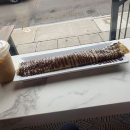 The large raspberry mocha iced latte and banana Nutella crepe. My total was around $22