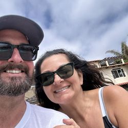My partner and I at the pool