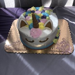 1 tier unicorn cake... white cake with fresh strawberry filling and whipped frosting. 1 tier unicorn cake... white cake with fresh strawberry filling and whipped frosting.