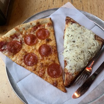 Fellini's Pizza - Cheese slice and Sicilian slice of white pizza - Pizza Near Me - Atlanta, Georgia