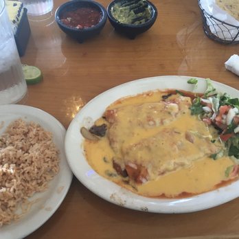 Maudie's Café - Fajita beef enchiladas add queso (gluten free) side of rice - Caterers Near Me - Austin, Texas