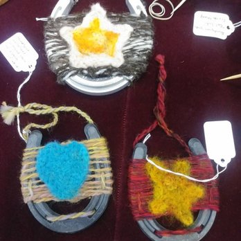 Horse 'n' Round Studio - More than just ornaments! Horseshoes are a sign of good luck in your home or barn. Wrapped in handspun yarn and felted shapes in wool. - Accessories Near Me - Buckley, Washington Horse 'n' Round Studio - More than just ornaments! Horseshoes are a sign of good luck in your home or barn. Wrapped in handspun yarn and felted shapes in wool. - Accessories Near Me - Buckley, Washington