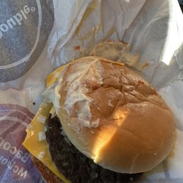 $4.50 for a double cheese burger with extra cheese which they forgot and Mac sauce which is smashed all over he bun instead of the burger $4.50 for a double cheese burger with extra cheese which they forgot and Mac sauce which is smashed all over he bun instead of the burger