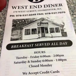 Exterior photo of West End Diner - Leominster, Massachusetts Exterior photo of West End Diner - Leominster, Massachusetts