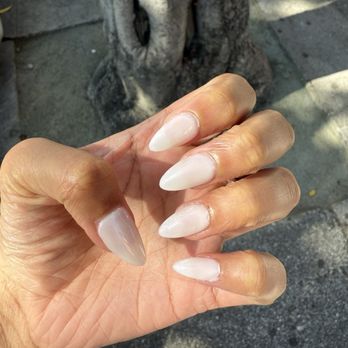 Berkeley Pinkies - White gel x full set almond shape - Nail Salons Near Me - Berkeley, California