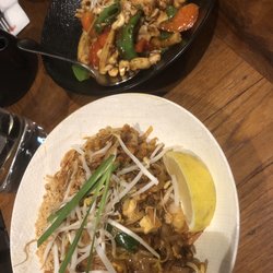 Nahm Thai - Set menu prawn pad Thai and chicken stir fry with jasmine rice.