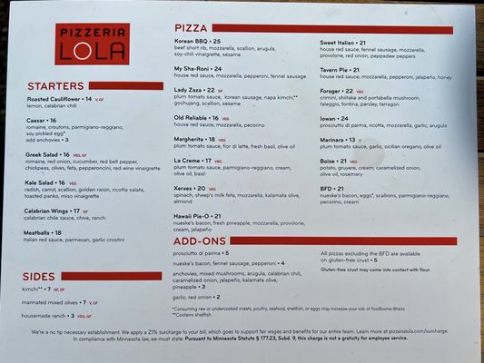 Menu photo 8 Pizzeria Lola Minneapolis, MN Menu photo 8 Pizzeria Lola Minneapolis, MN