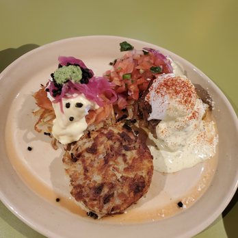 Snooze, an A.M. Eatery - Benny duo w lox-n-latke and barbacoa (you can pick any two). Both were really good! Didn't care for the hashbrown but it didn't matter. - Breakfast & Brunch Near Me - Tustin, California