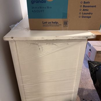 J&H Moving Services - Damaged dresser which was stood up on its side in the moving truck with no blanket under it. - Movers Near Me - Mount Juliet, Tennessee J&H Moving Services - Damaged dresser which was stood up on its side in the moving truck with no blanket under it. - Movers Near Me - Mount Juliet, Tennessee